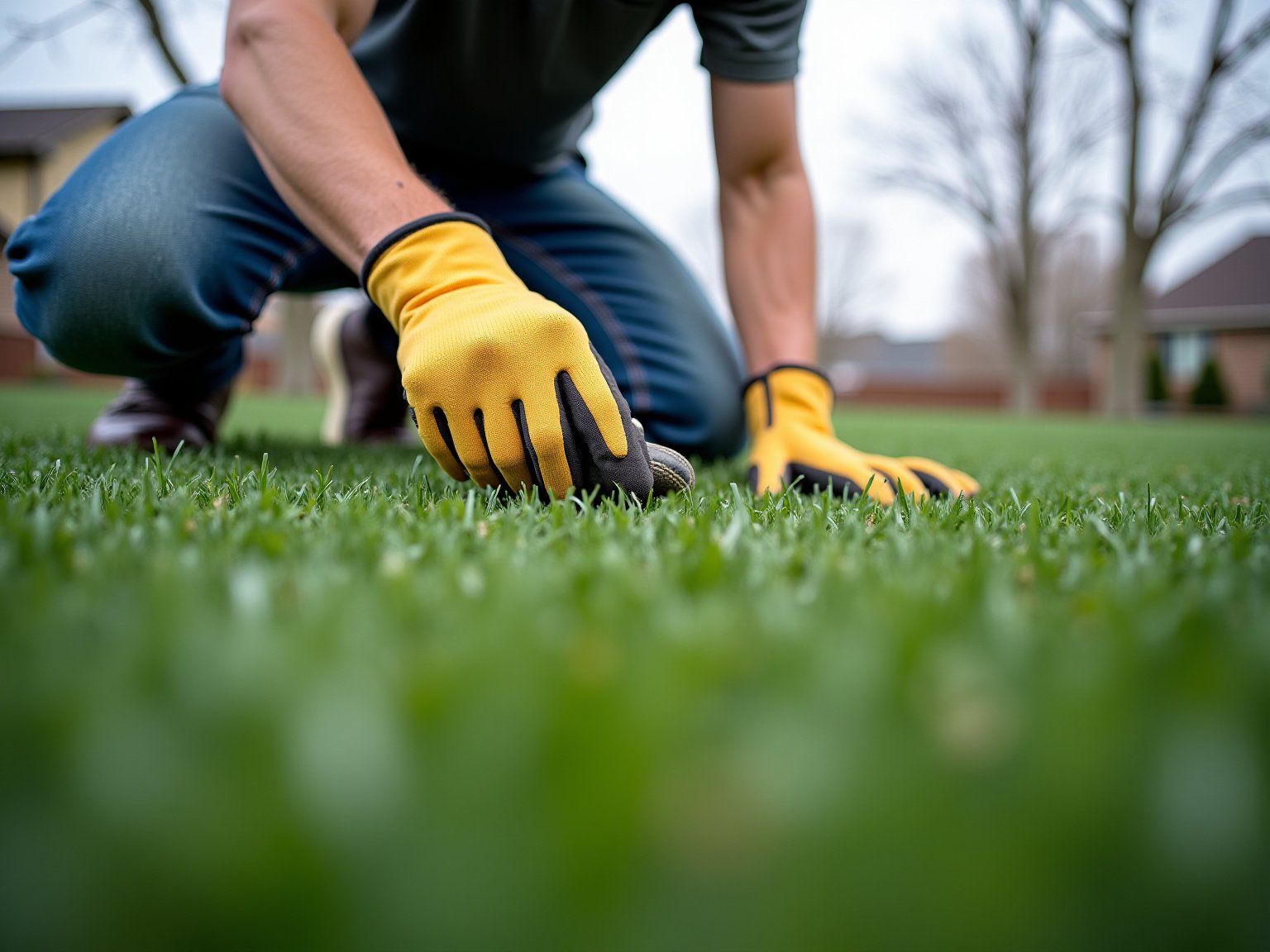 Detail view of What is the best time to apply fungicide technique on residential lawn
