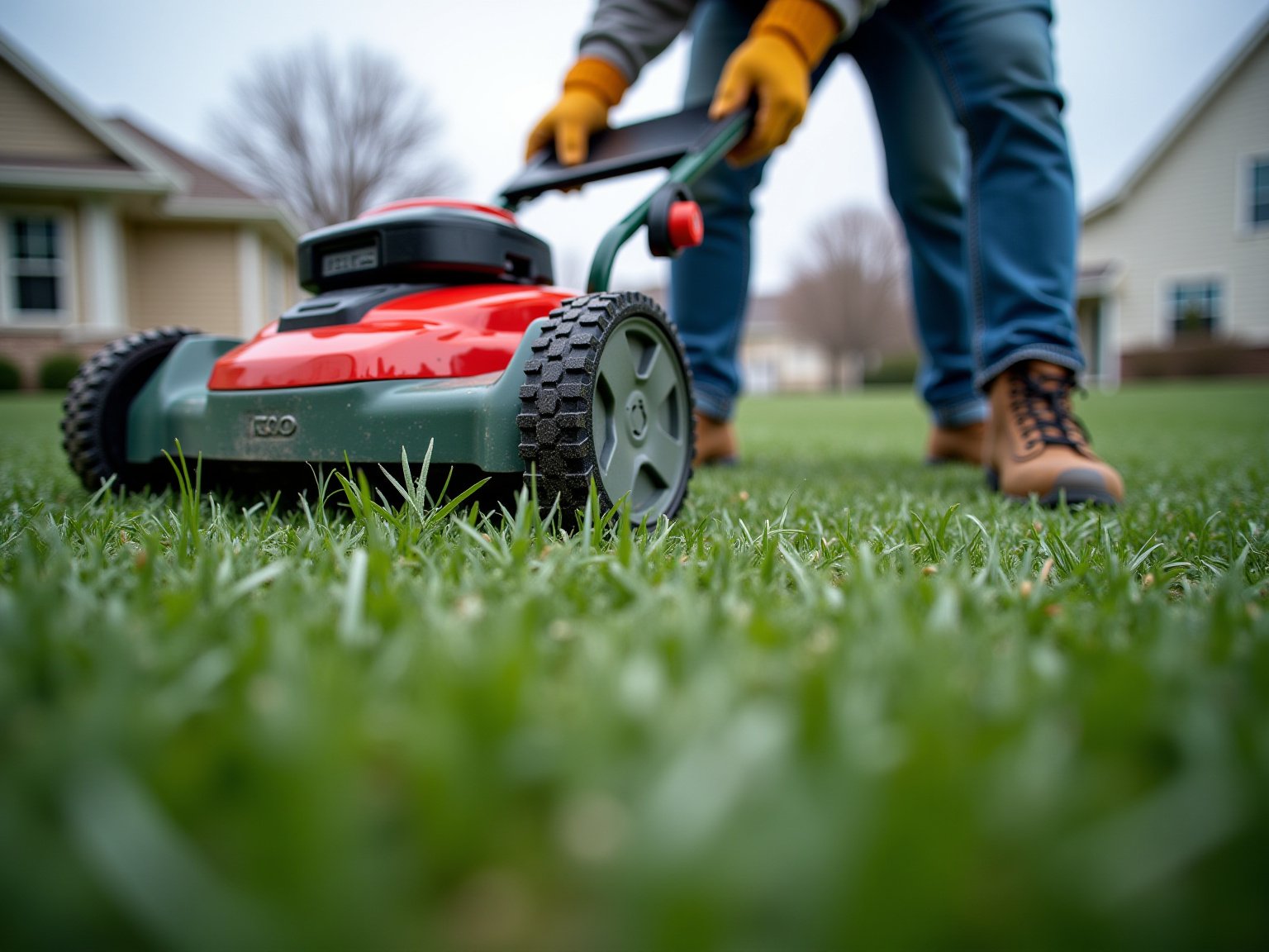 Freshly cut grass showing mowing pattern and blade detail