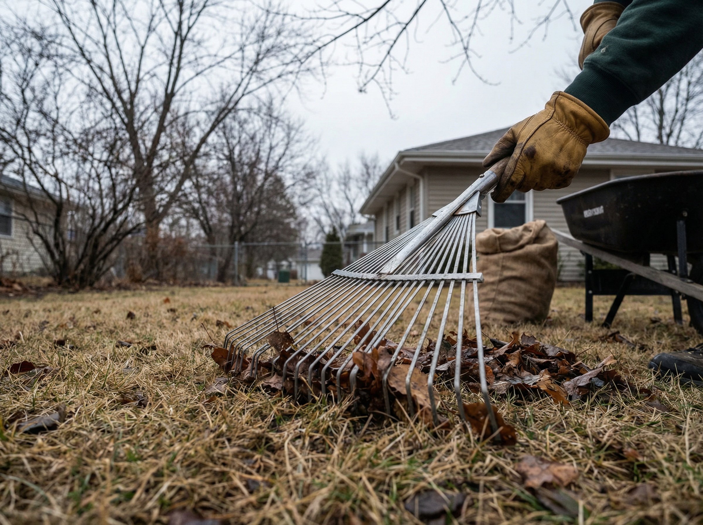 Detail view of how to fix lawn drainage problems technique on residential lawn