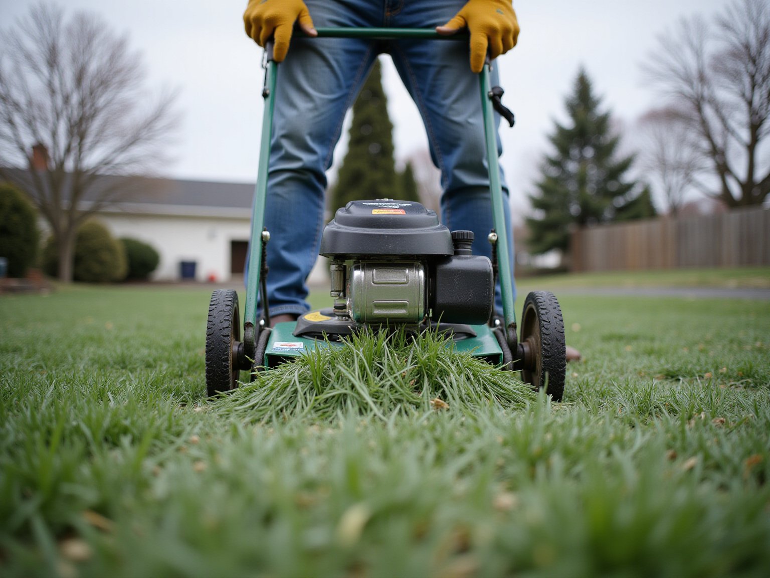 Freshly cut grass showing mowing pattern and blade detail