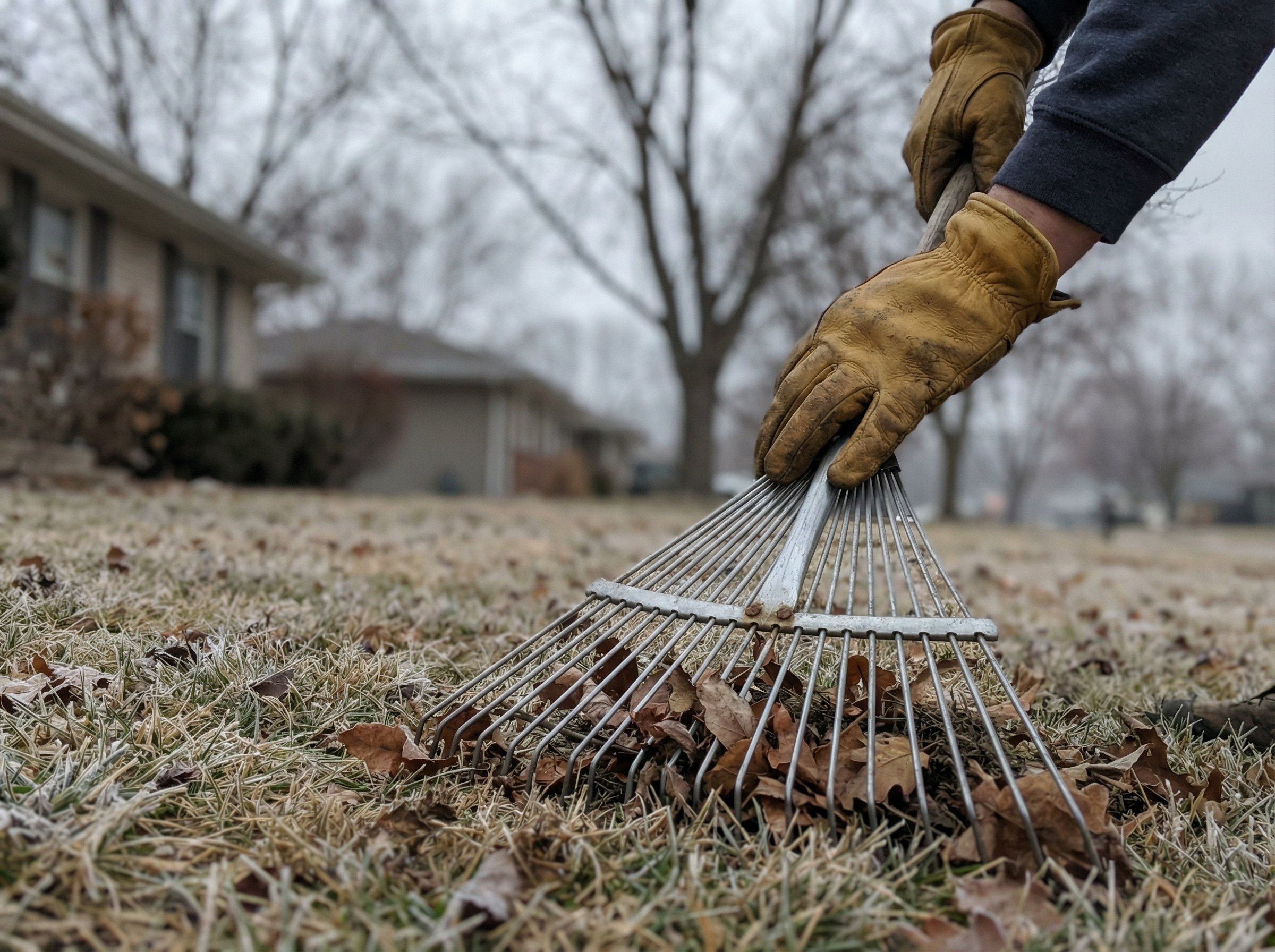 Professional landscaper checking lawn health, demonstrating when to apply iron for lush green grass growth