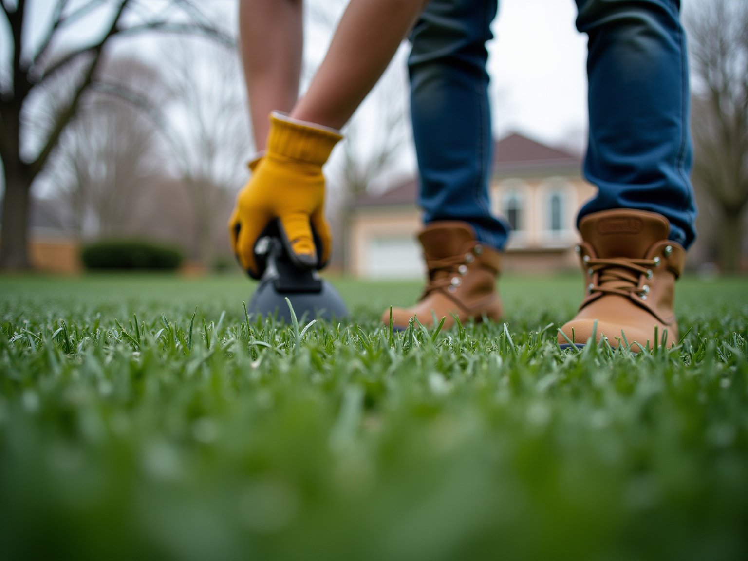 Detail view of Why is my lawn bumpy technique on residential lawn