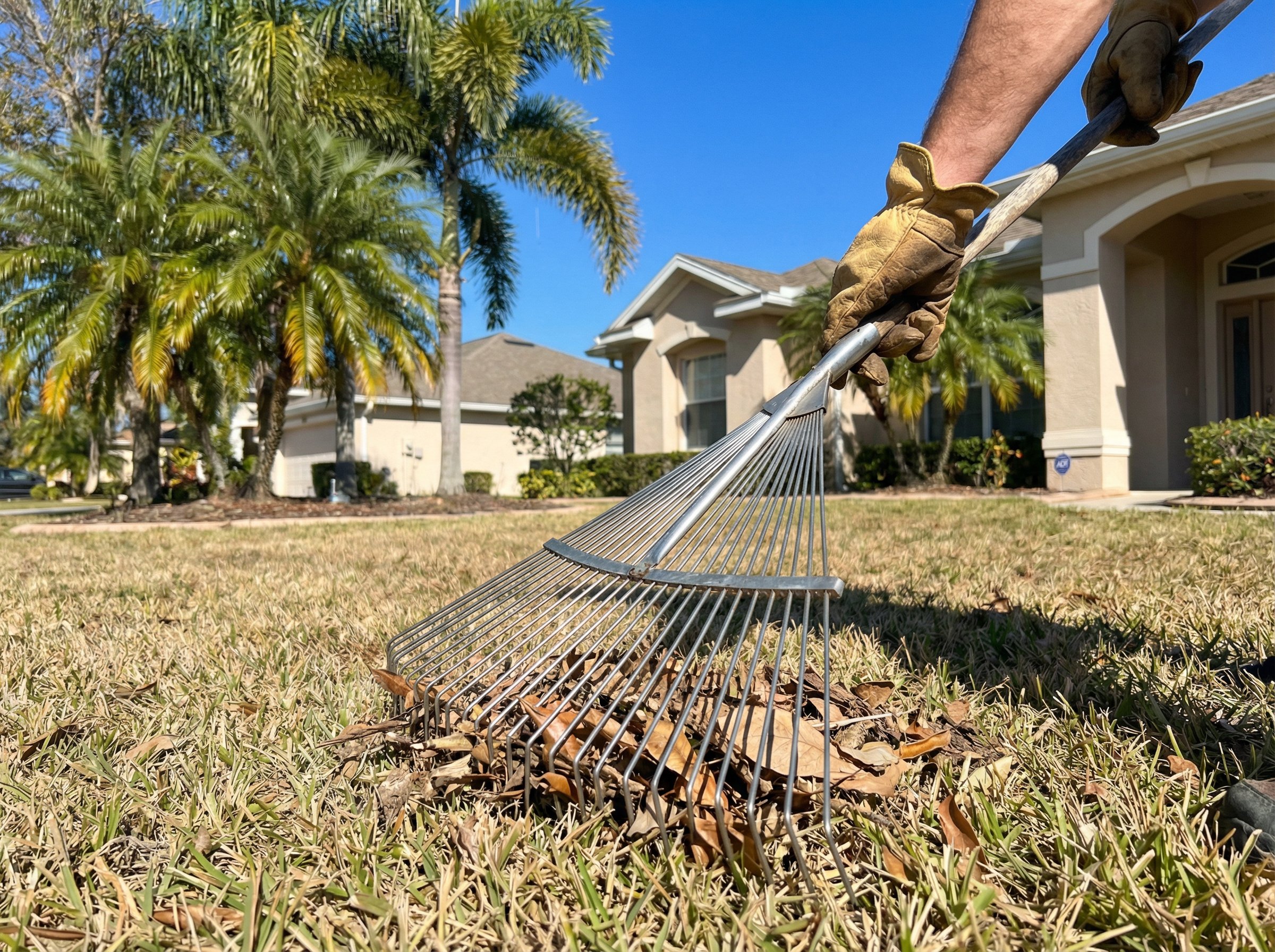 Landscape professional treating Florida lawn for fall season pests with professional equipment and targeted lawn care techniq