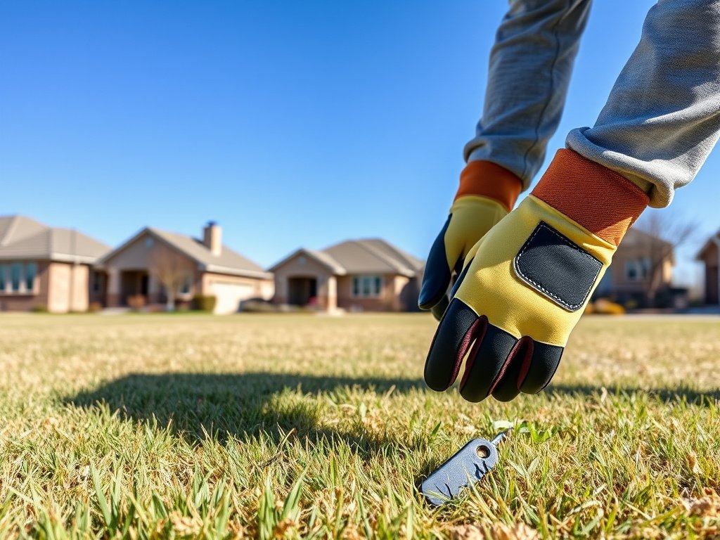 Lush green St. Augustine grass lawn in Texas with spring sunlight, showing healthy lawn care techniques